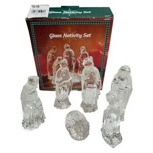 Vintage Glass Nativity Scene Set 6-Piece Holiday Decor Collectible Infant Jesus